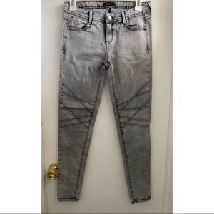 Grey skinny fit jeans moto biker jeans with decorative stitching